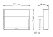 Contorno medidas piano vertical YAMAHA modelo P121