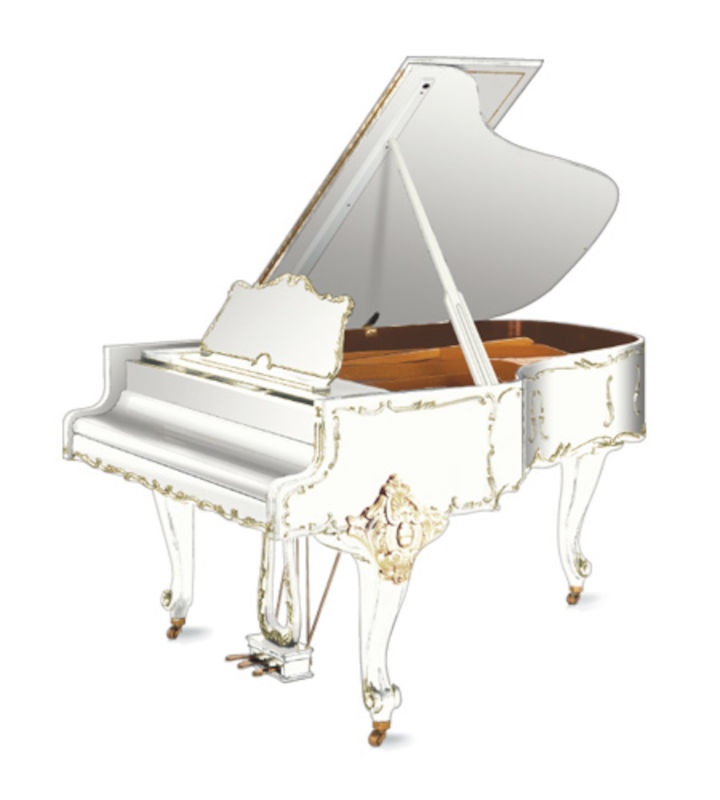 Piano de cola GROTRIAN G-192 Cabinet Luis XV blanco mate con adornos dorados