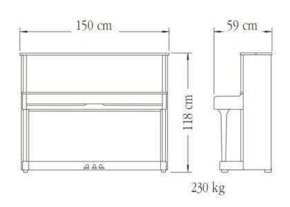 Contorno medidas piano vertical YAMAHA modelo SU118C