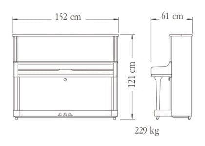 Contorno medidas piano vertical YAMAHA modelo YUS1